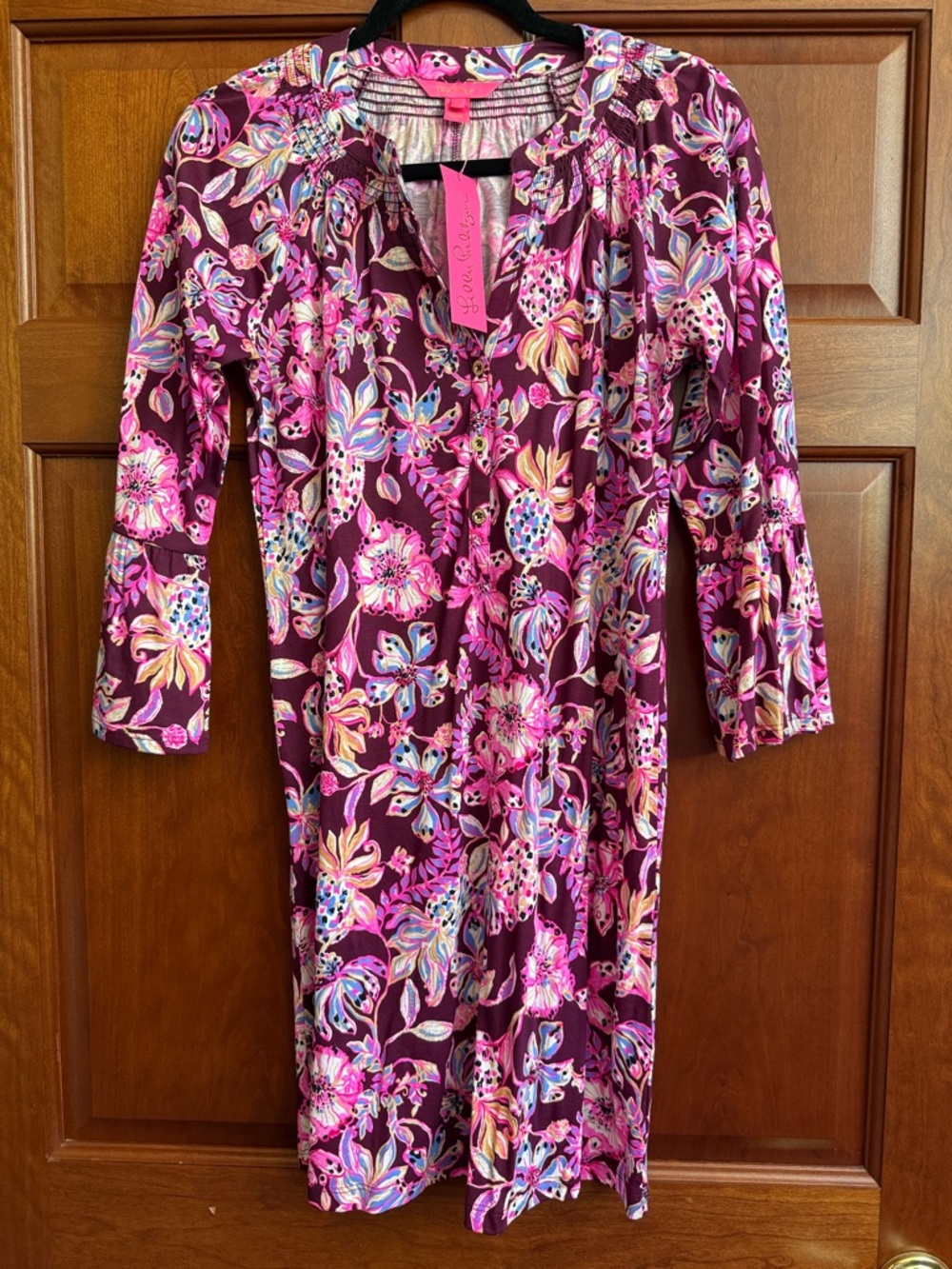 Lilly Pulitzer Magenta Multi Floral Long-Sleeve Shift Dress